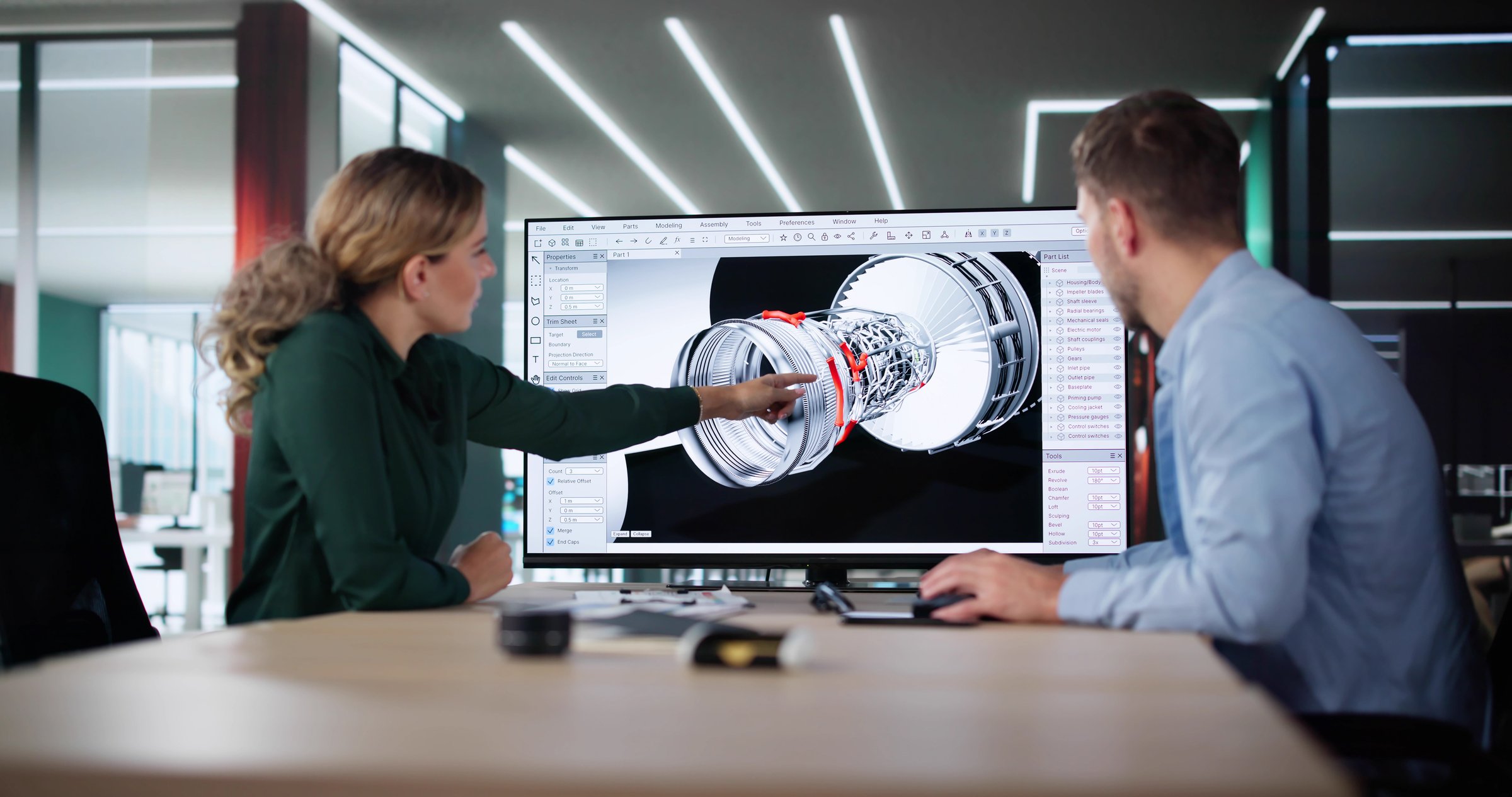 Engineer Doing 3D CAD Model Design On Computer At Office