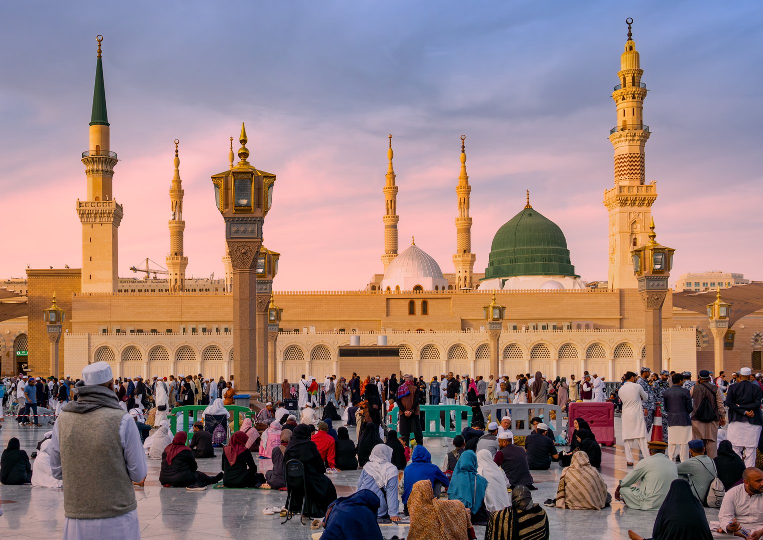 Medina, Saudi Arabia - December 18, 2024: Pilgrims at Prophets Mosque in Medina, second holiest site of Islam in Saudi Arabia, that attracts visitors from all Muslim world