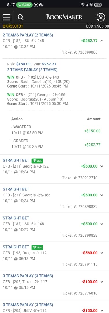 Client A betting results screenshot 1