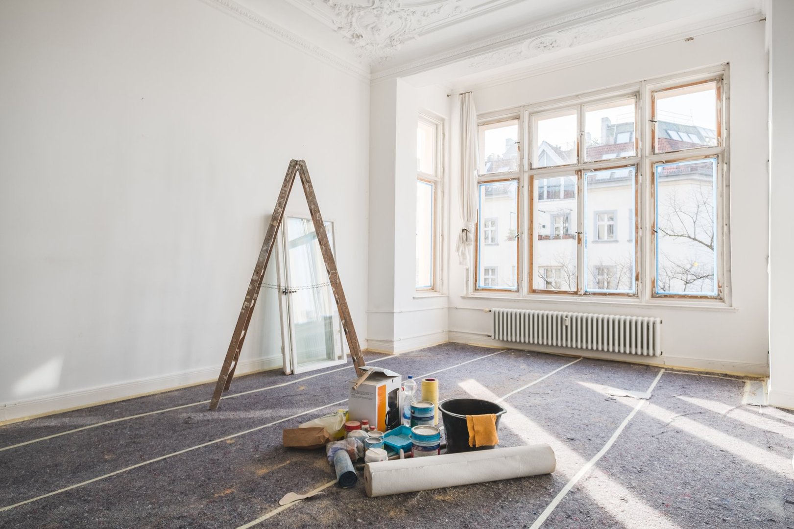 renovation concept - room in old building during restoration -