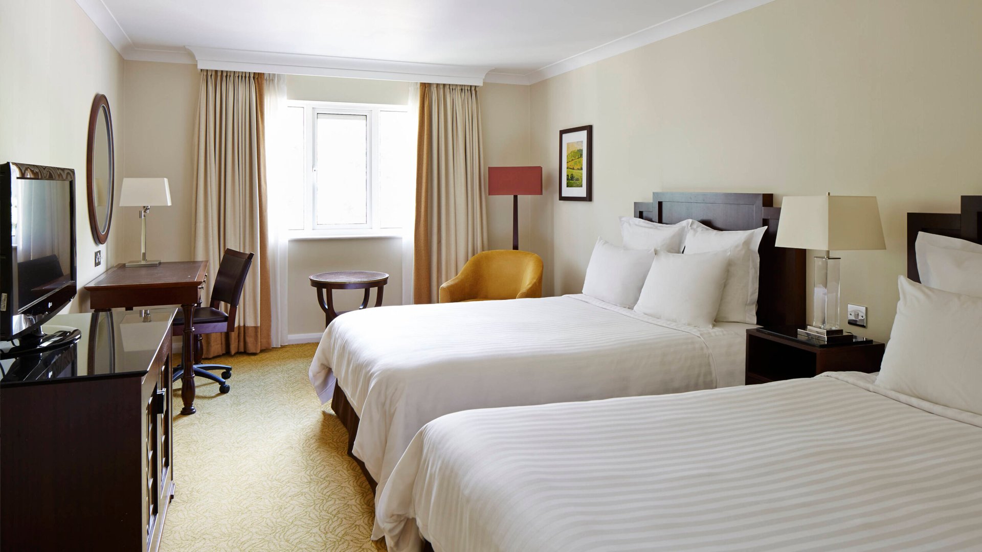 Elegant guest room accommodations at Hollins Hall manor house hotel