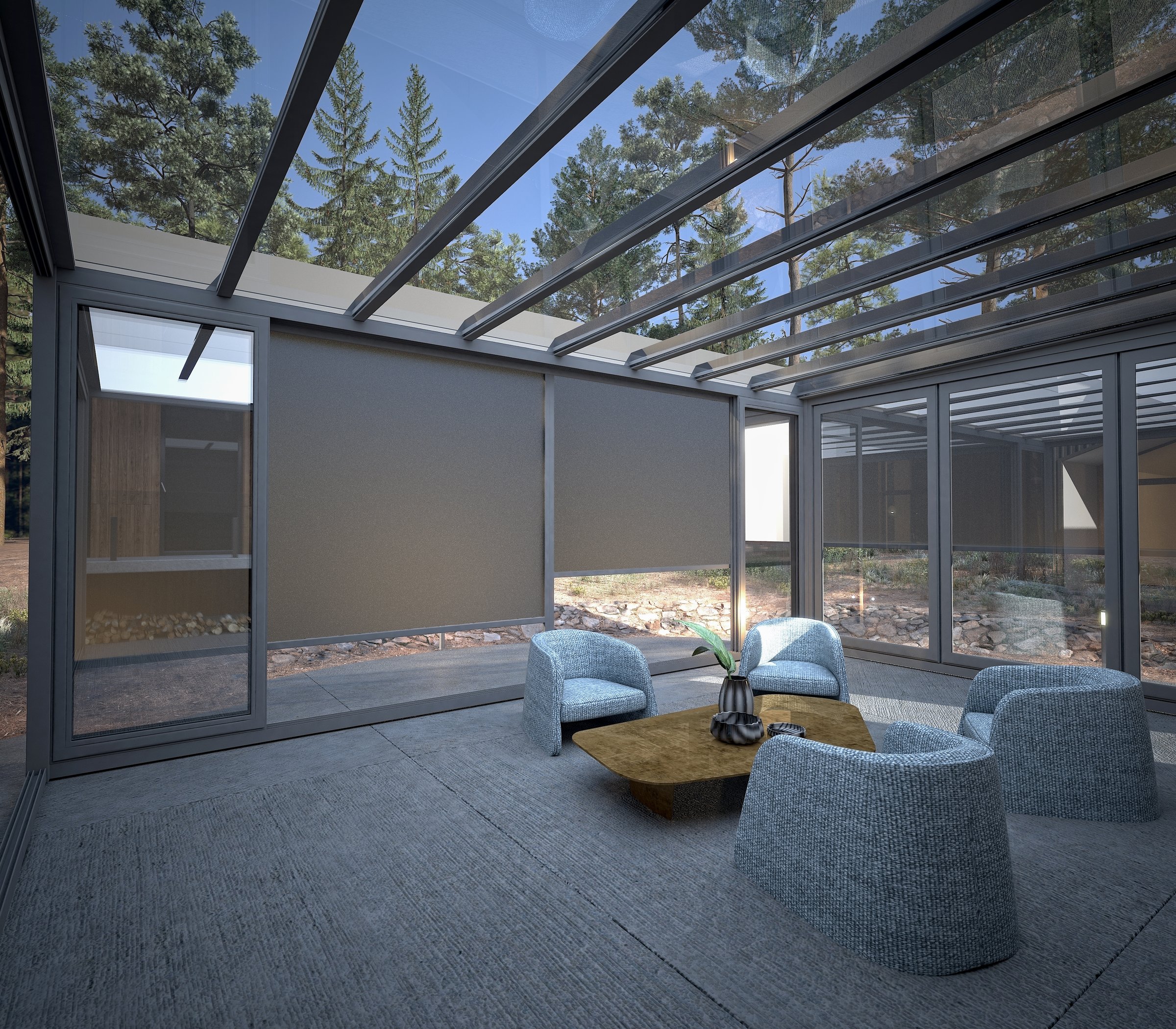 Moderne aluminum pergola met glazen schuifwanden terrasoverkapping maatwerk Best Nederland