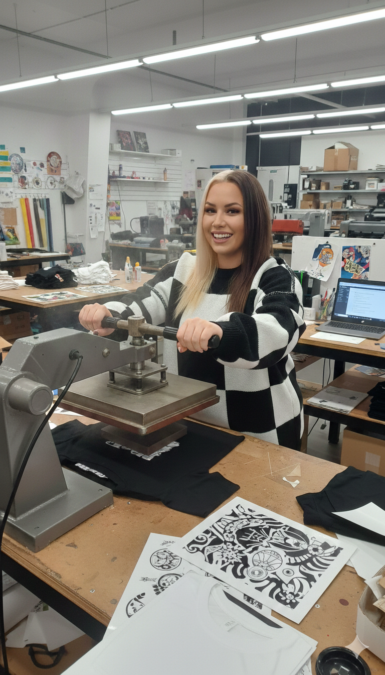 Professional custom printing and design services - heat press in action