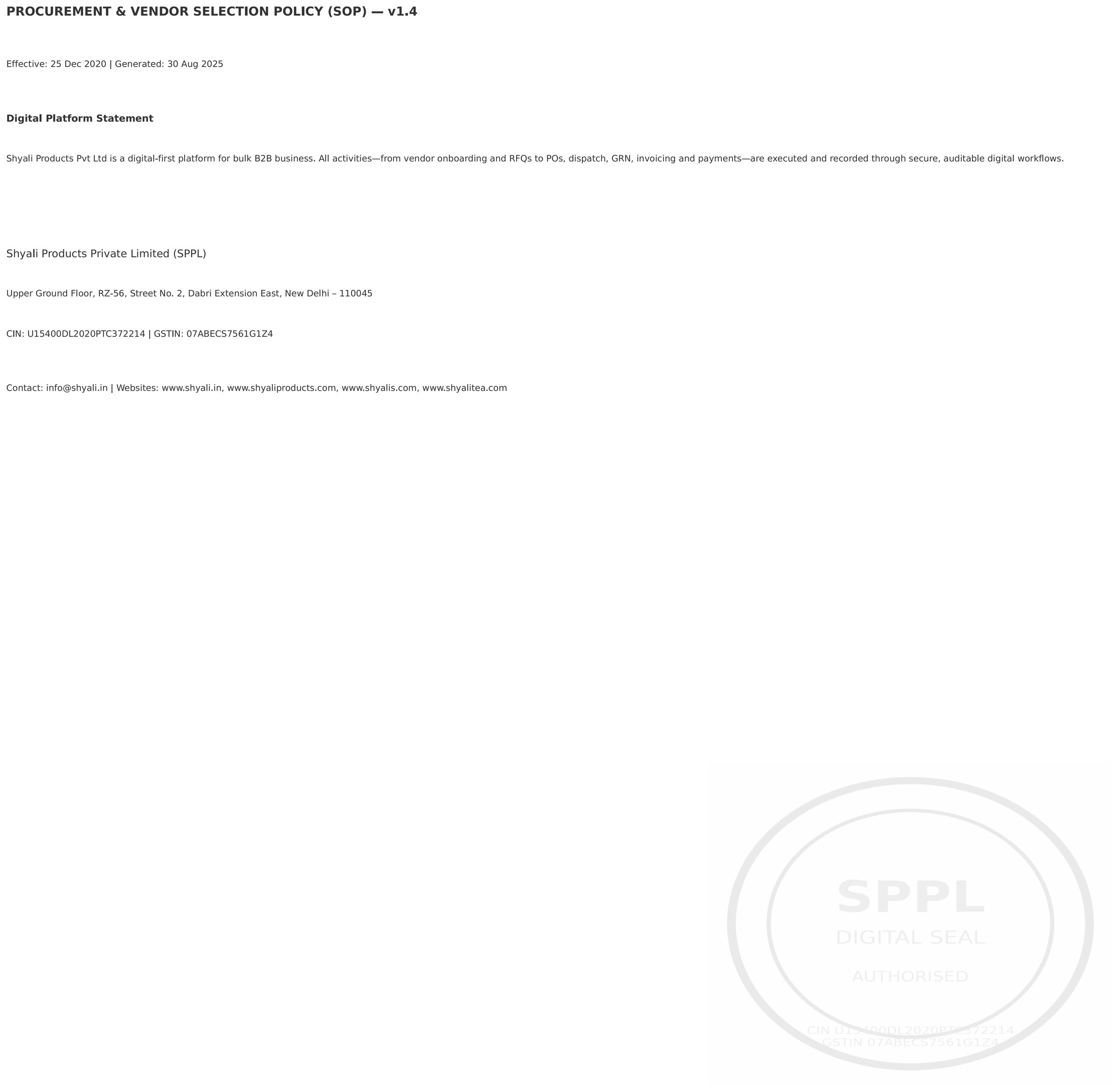 SPPL Procurement Policy SOP Cover