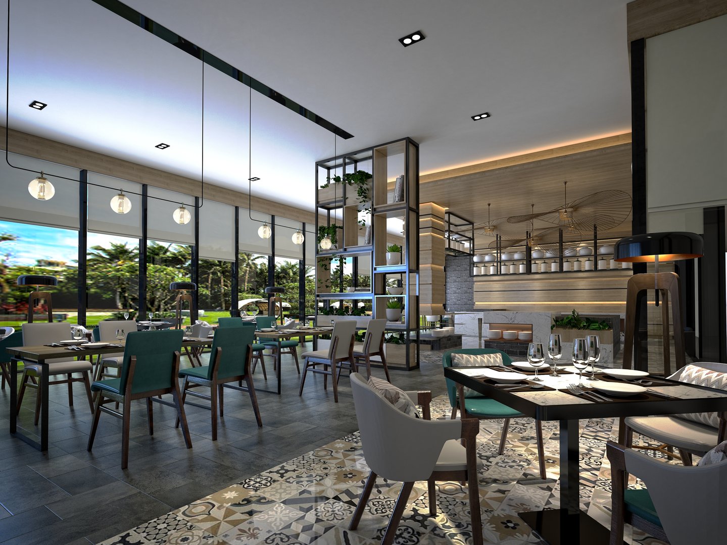 3d render coffee shop restaurant interior