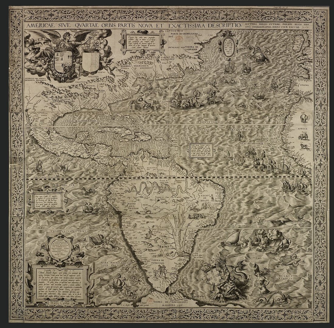 Historical Americas map from 1562 by Gutiérrez - Antique cartography