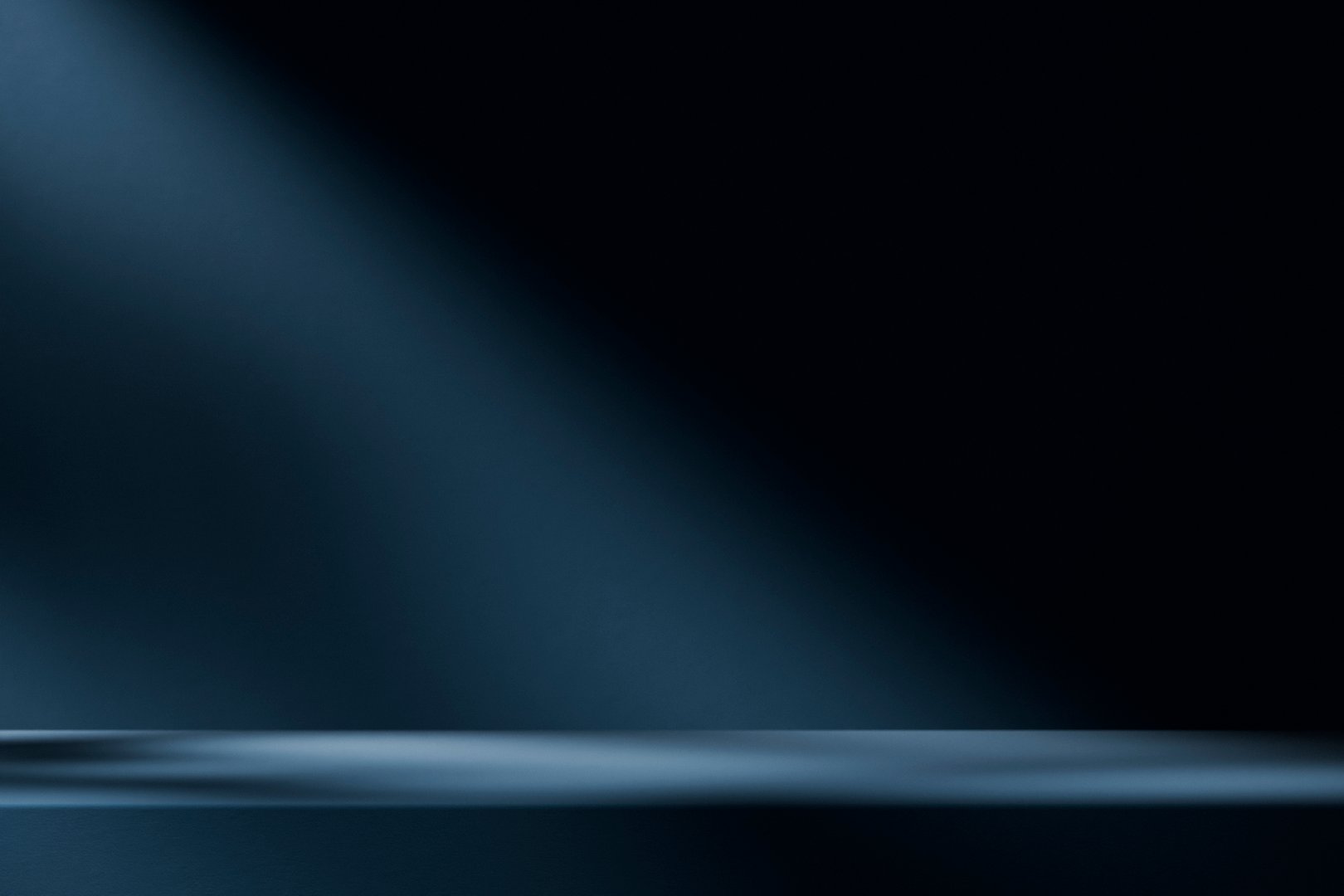 Dark abstract background studio interior room with light and shadow. Minimal luxury product stage platform mock up. 3d render of empty space showroom for business and technology brand placement.