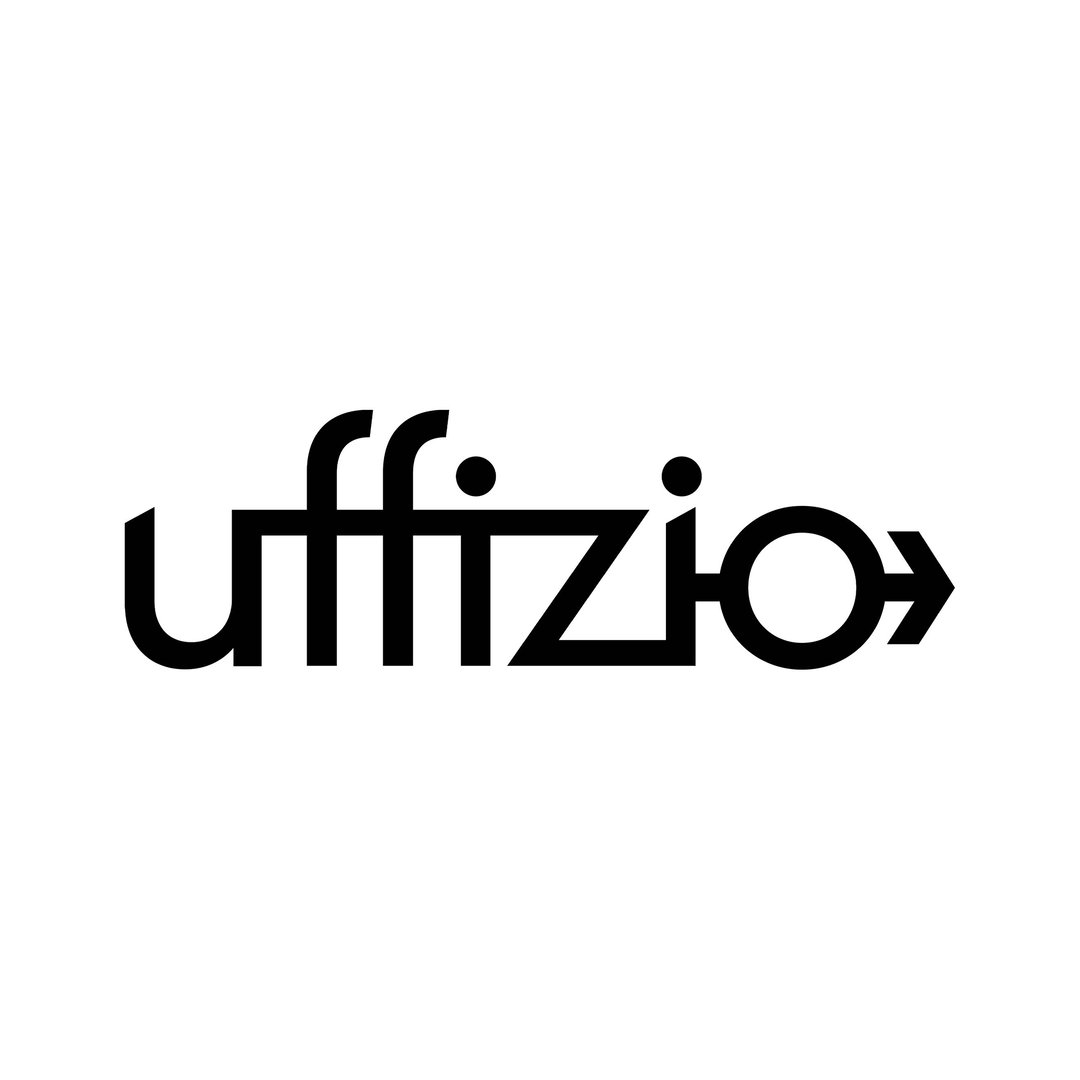 A stylized black logo spelling "Uffizio" with a right-pointing arrow integrated into the letter "o," on a white background.