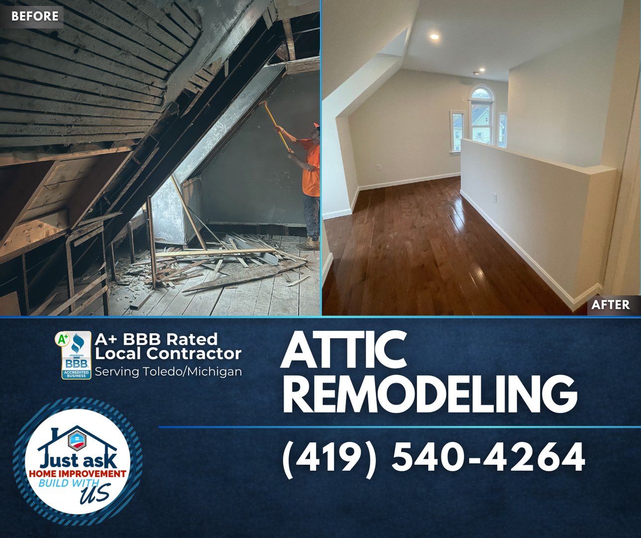 Beautiful finished attic room with natural light