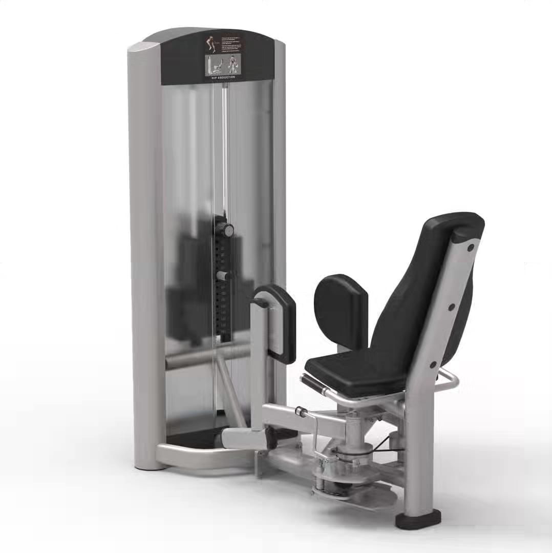 Incline leg press machine with padded rollers, weight holders, and adjustable settings on a sturdy metal frame.