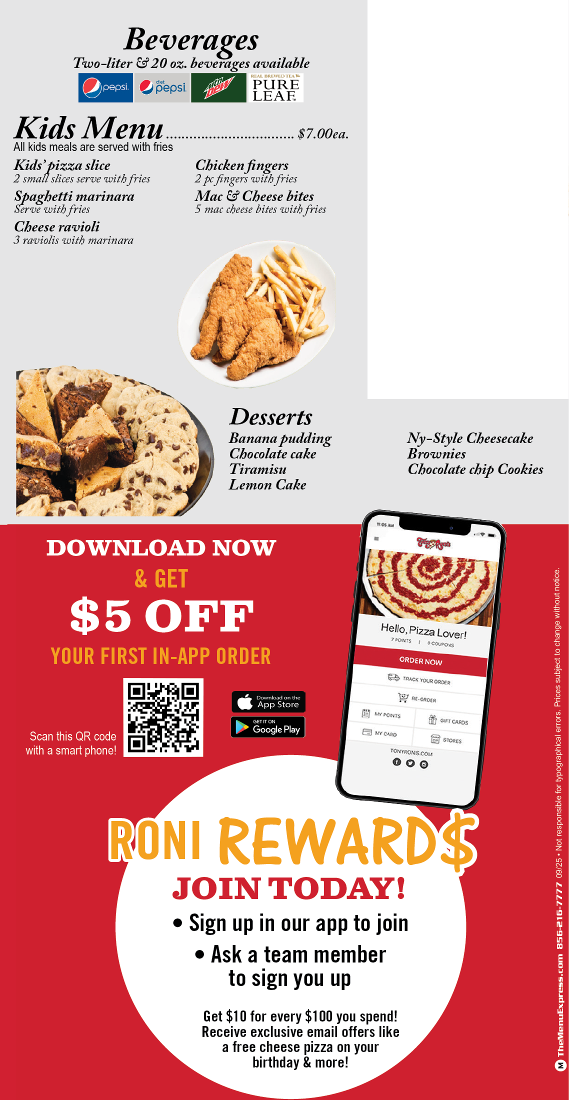 Tony Roni's Menu Panel 7