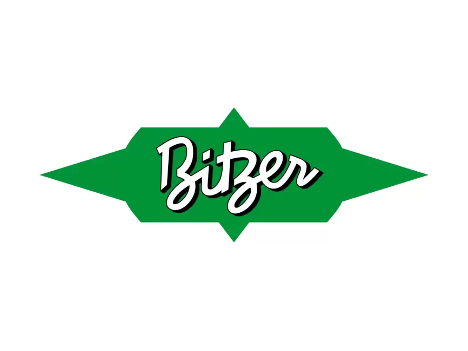 Green logo with the word Bitzer in white cursive text, featuring a geometric star-like shape.