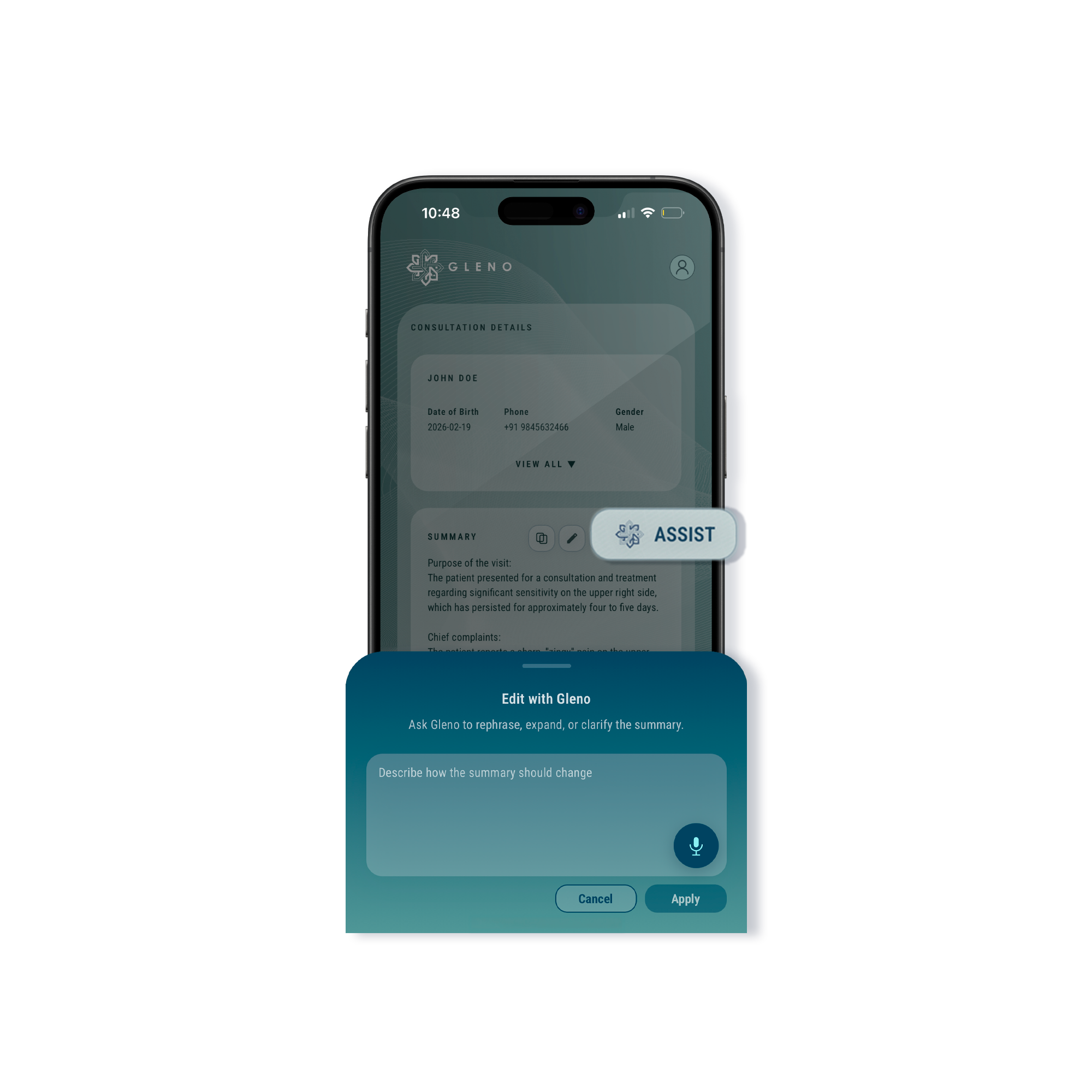 Dentist enhancing AI-generated notes on tablet