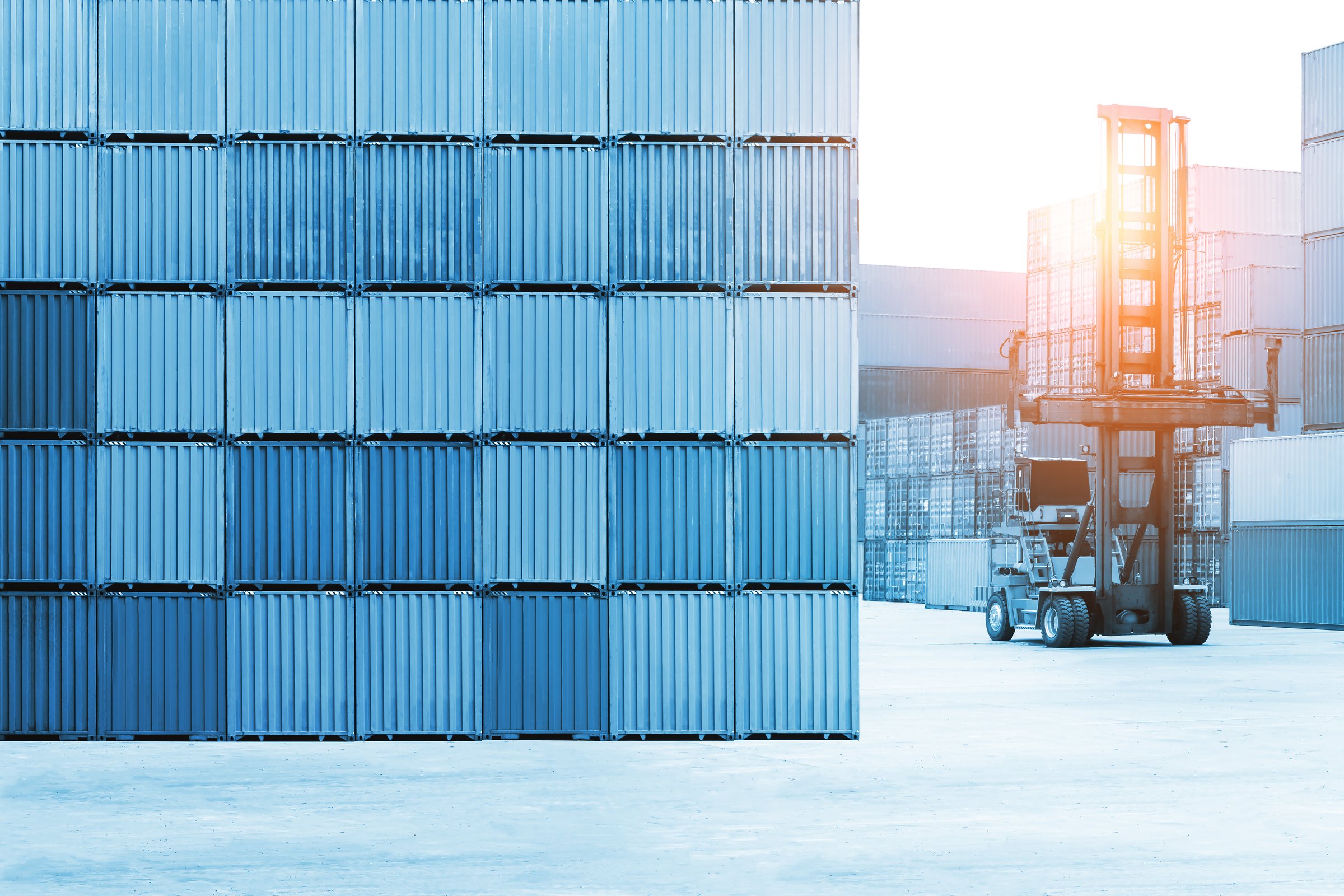 Bulk Shipping Containers at Warehouse Port. Handling of Logistic Transportation Industry. Cargo Container. Shipping Import-Export. Distribution Warehouse. Logistics Truck Transportation