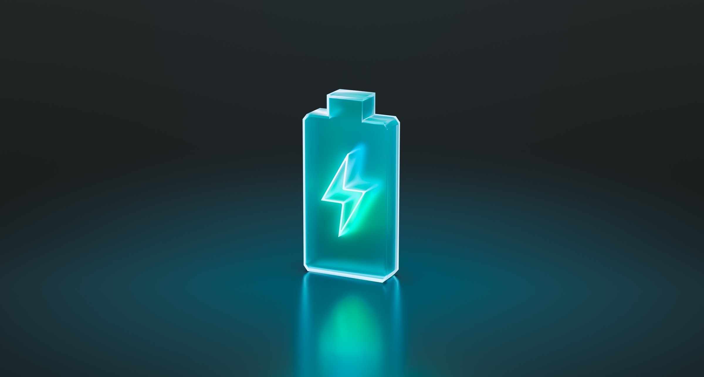 Glowing power neon light futuristic energy storage, high capacity rechargeable lithium ion battery, 3D rendering of future electric vehicle clean energy technology concept