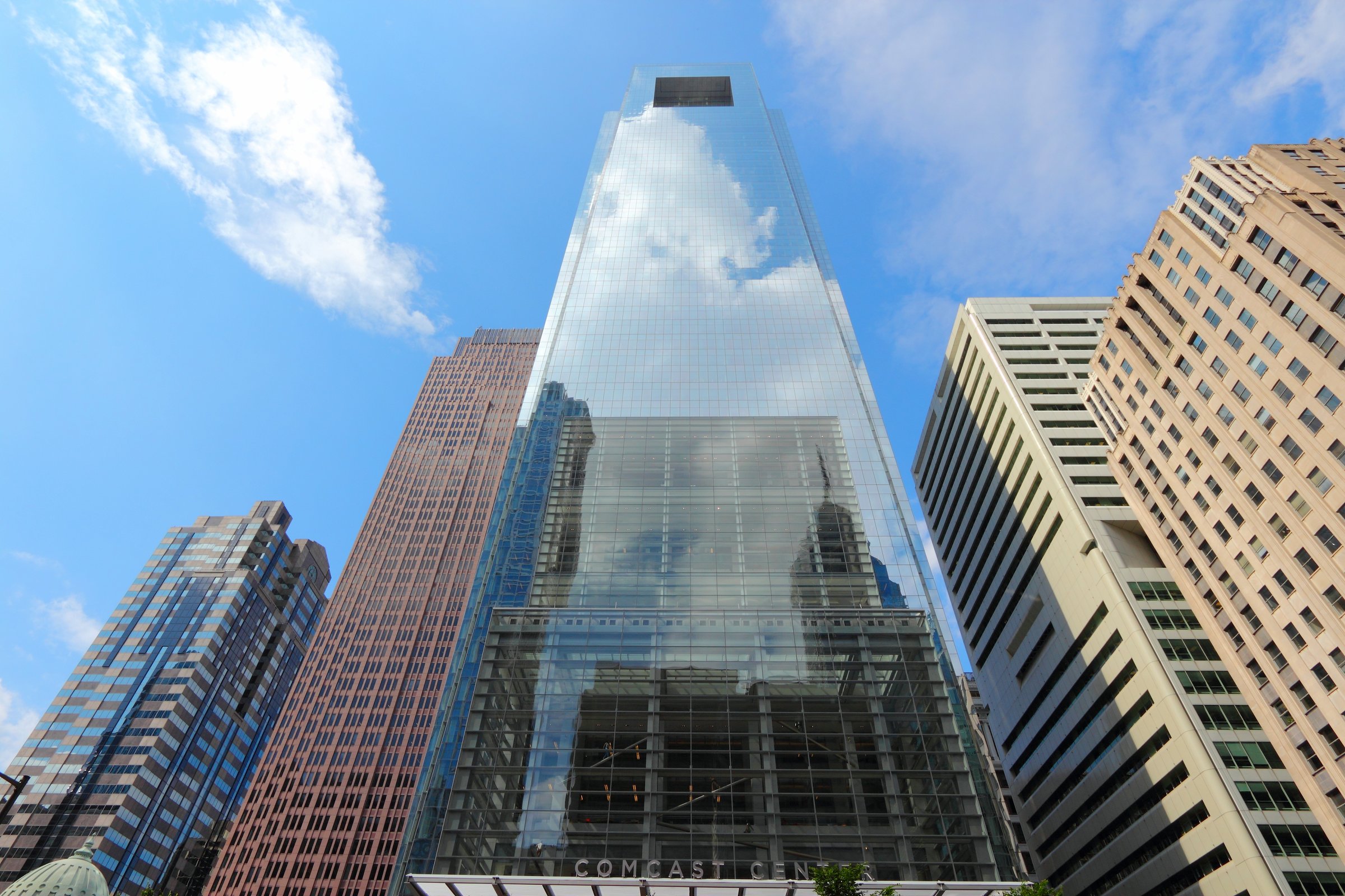 Philadelphia, United States - June 11, 2013: Comcast Center building on June 11, 2013 in Philadelphia. As of 2012 the 297m tall skyscraper is the tallest building in Philadelphia and 15th tallest in the US.