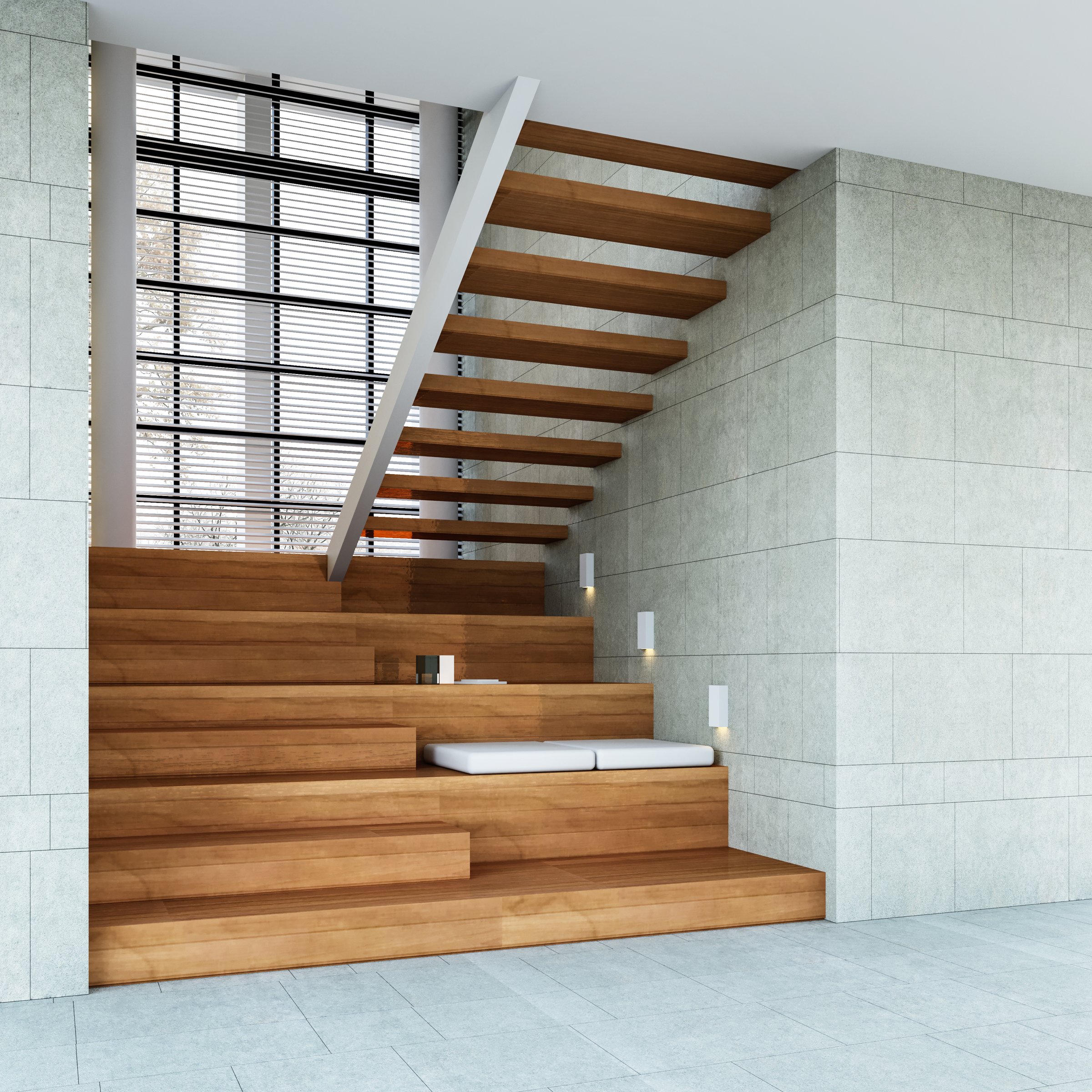 Interior of Modern wooden staircase ,3D rendering