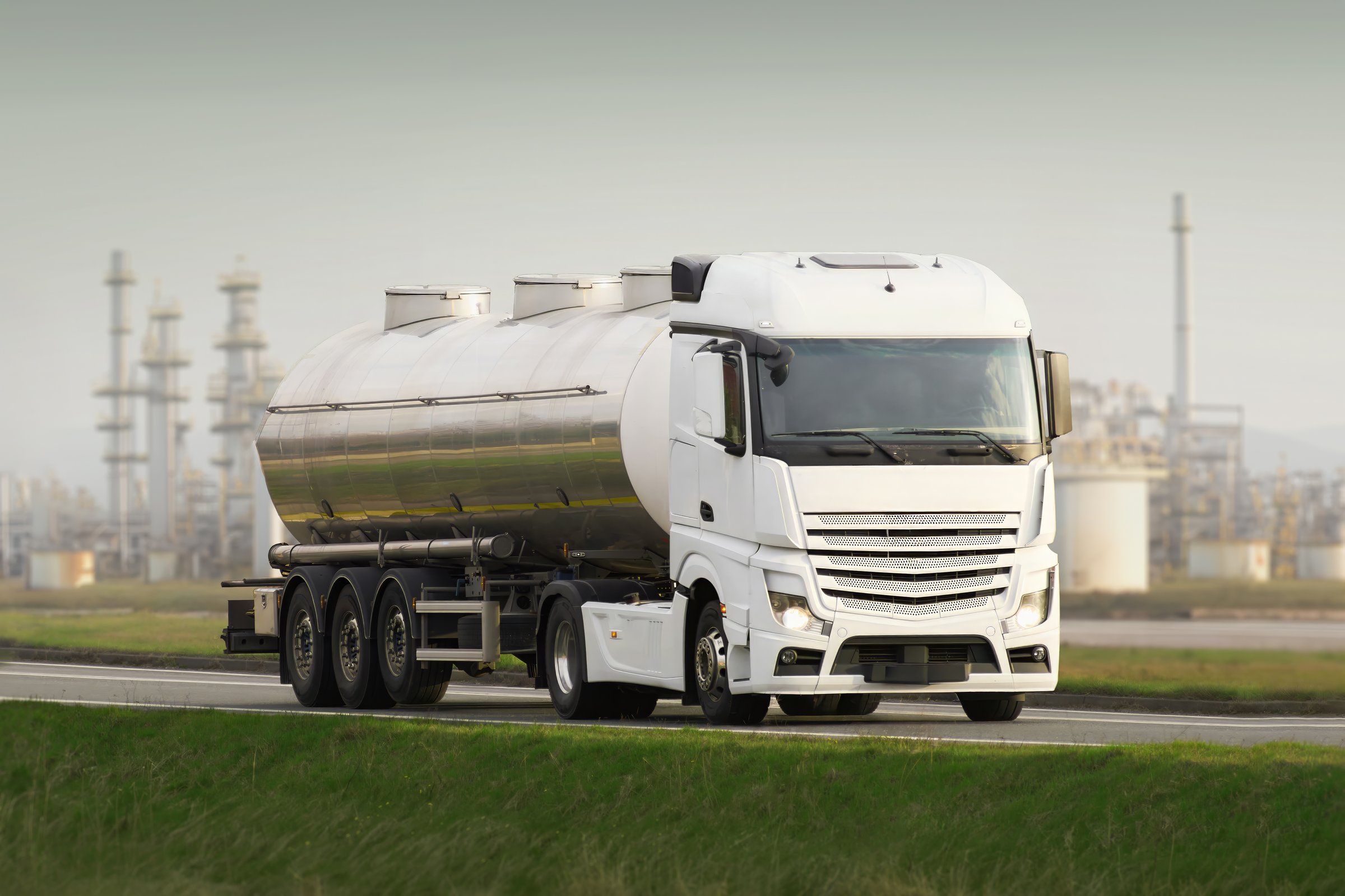 Fuel truck on highway for transport fuel to petrochemical oil refinery