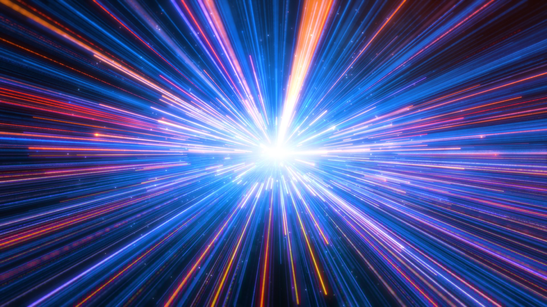 Abstract colourful  light trail creative cosmic background. Explosion, Hyper jump into another galaxy. Speed of light, neon glowing rays in motion.