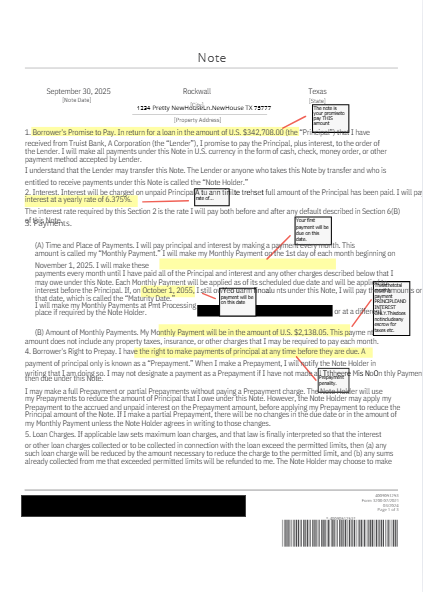 Loan Signing Documents Workbook Example - Buyer Note Page