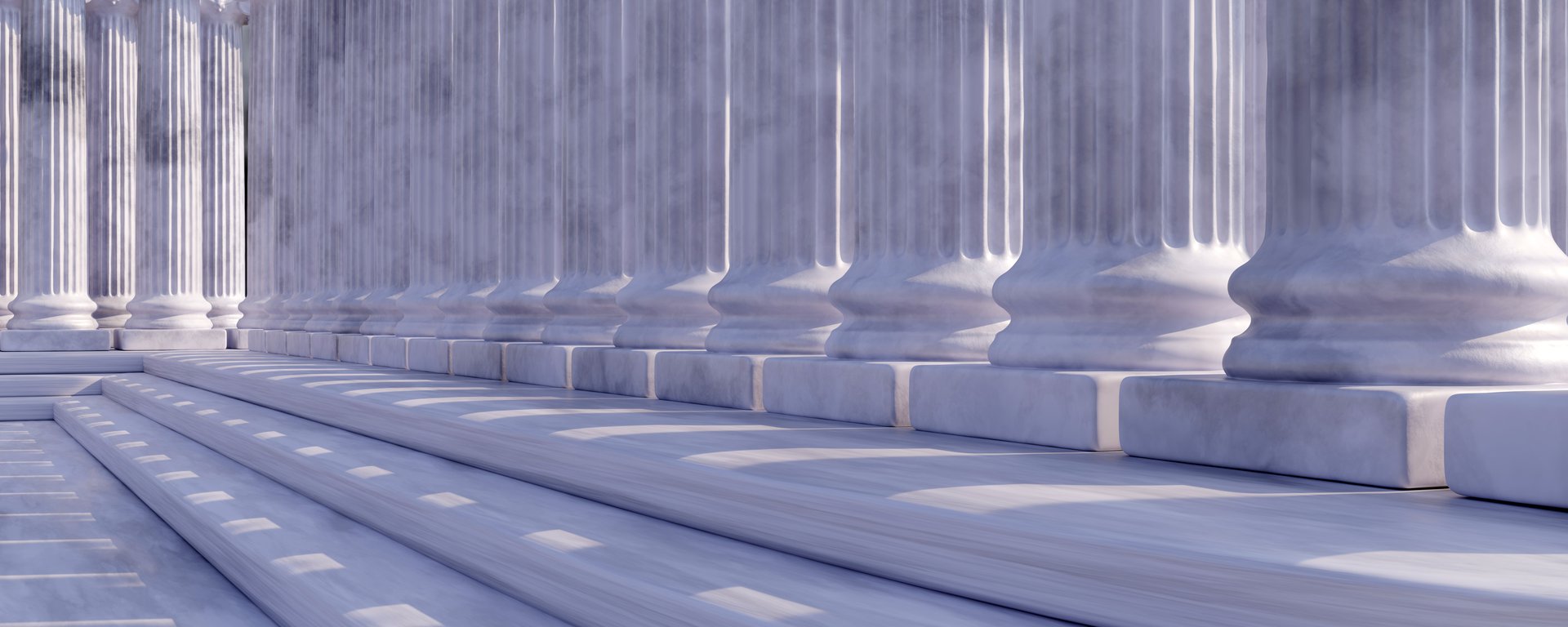 Classical columns and stairs, marble pillars row, white stone colonnade building facade detail, 3d illustration