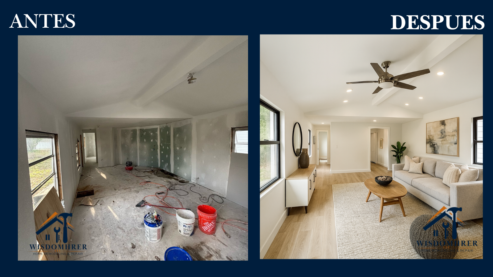 Renovación de sala antes y después