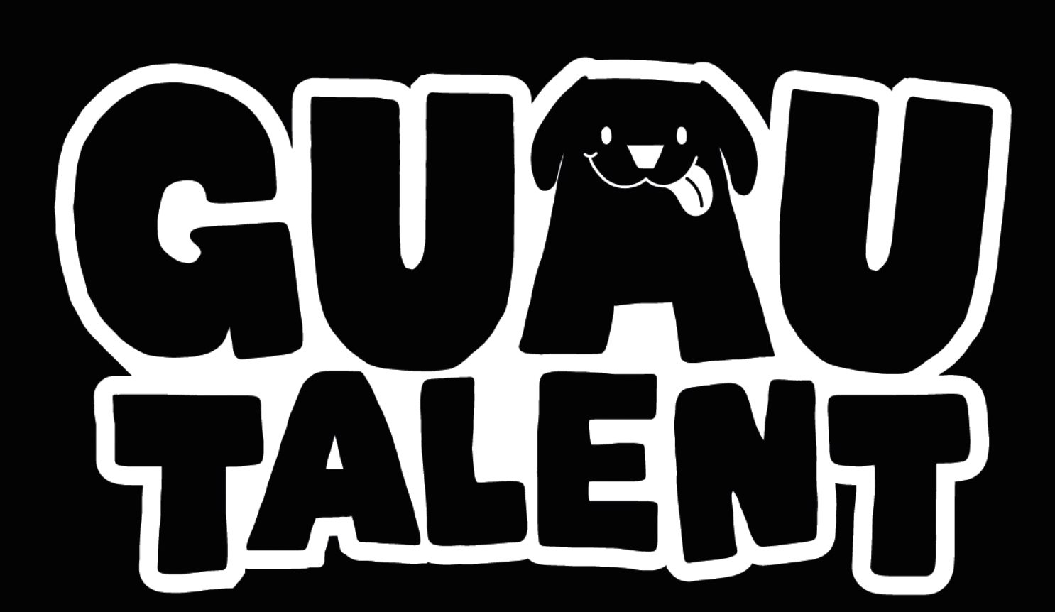 Guau Talent logo featuring bold text with a smiling dog face integrated into the letter A.