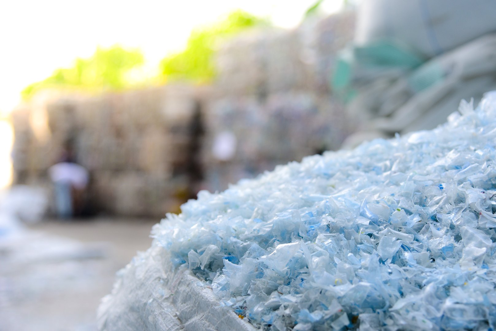 PET plastic bottle flakes in big bag