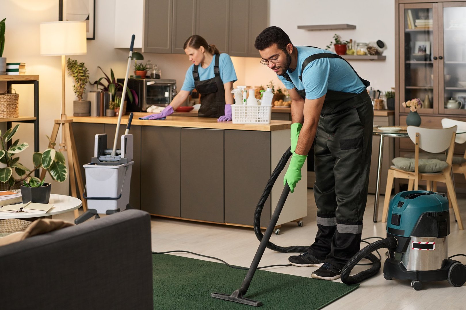 Team of cleaning workers