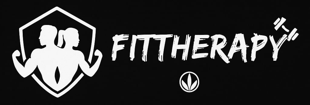 Logo featuring a muscular male and female silhouette with the word Fittherapy and a small emblem below on a black background.