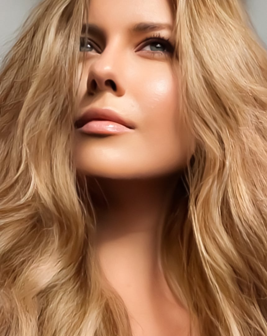 Hair colour, haircare cosmetics and beauty face portrait, beautiful woman with light blonde hairstyle shade, close-up