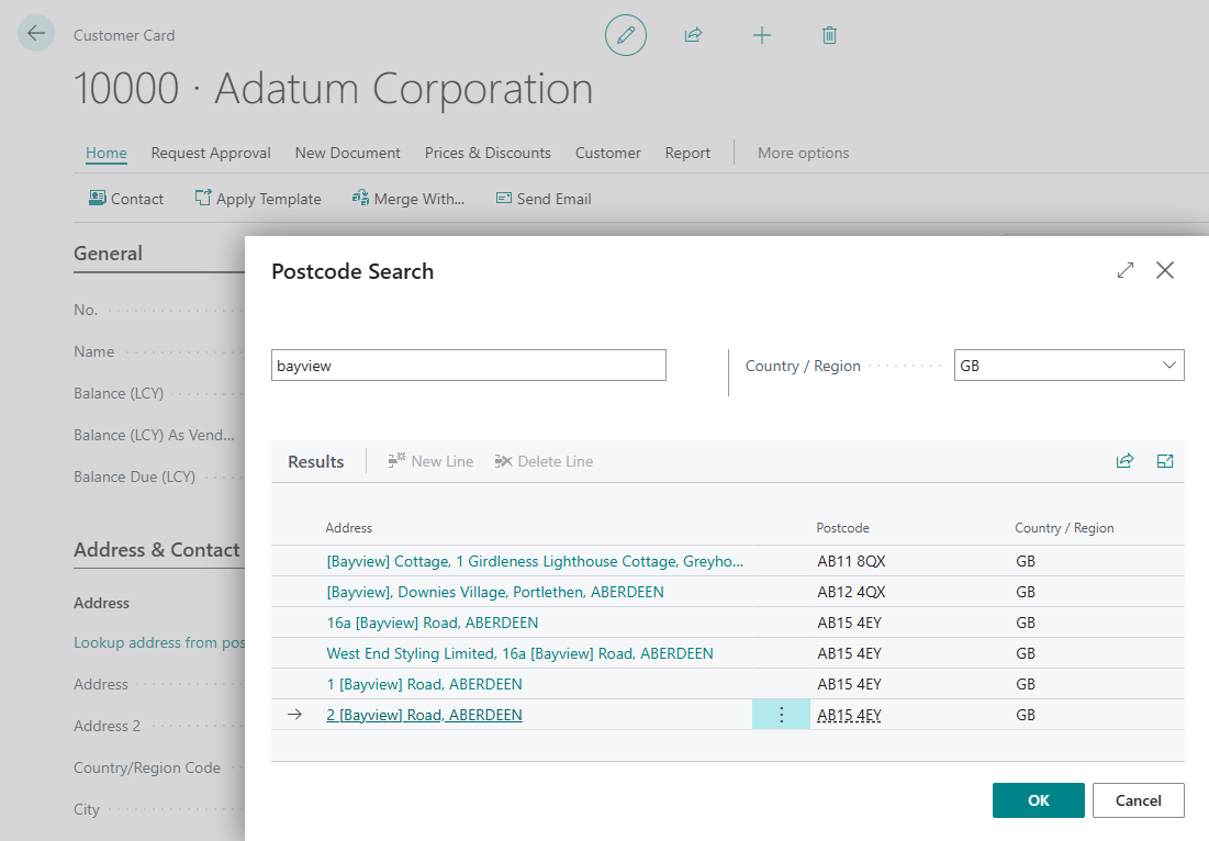 AFD Postcode Address Finder in Business Central