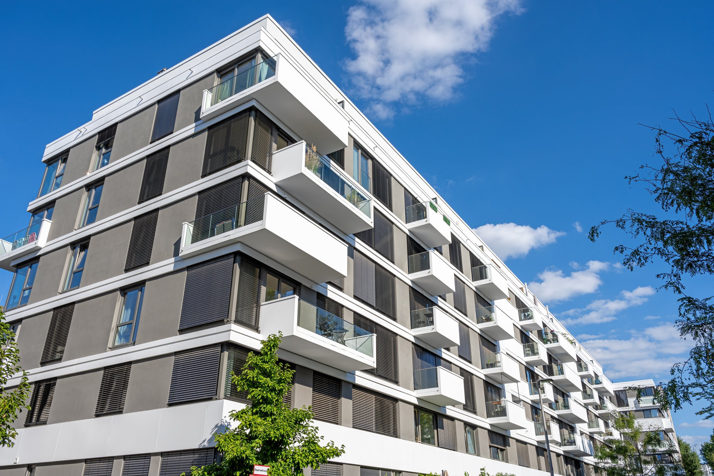 Modern multi-family apartment buildings seen in Berlin, Germany