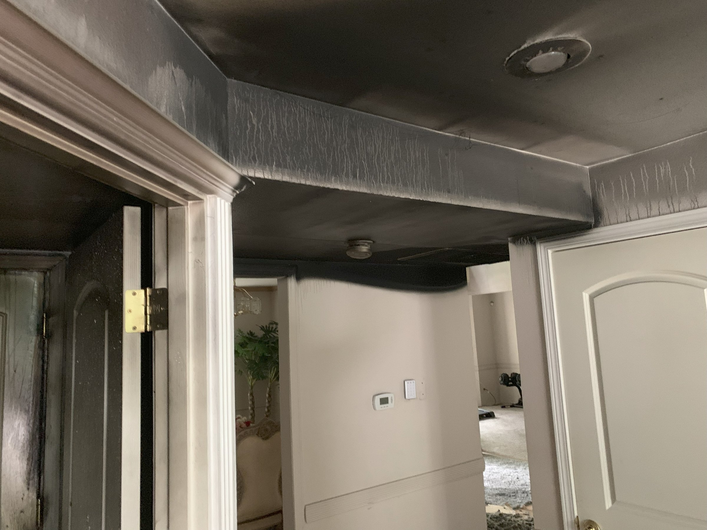 Smoke damage inside a home from a fire