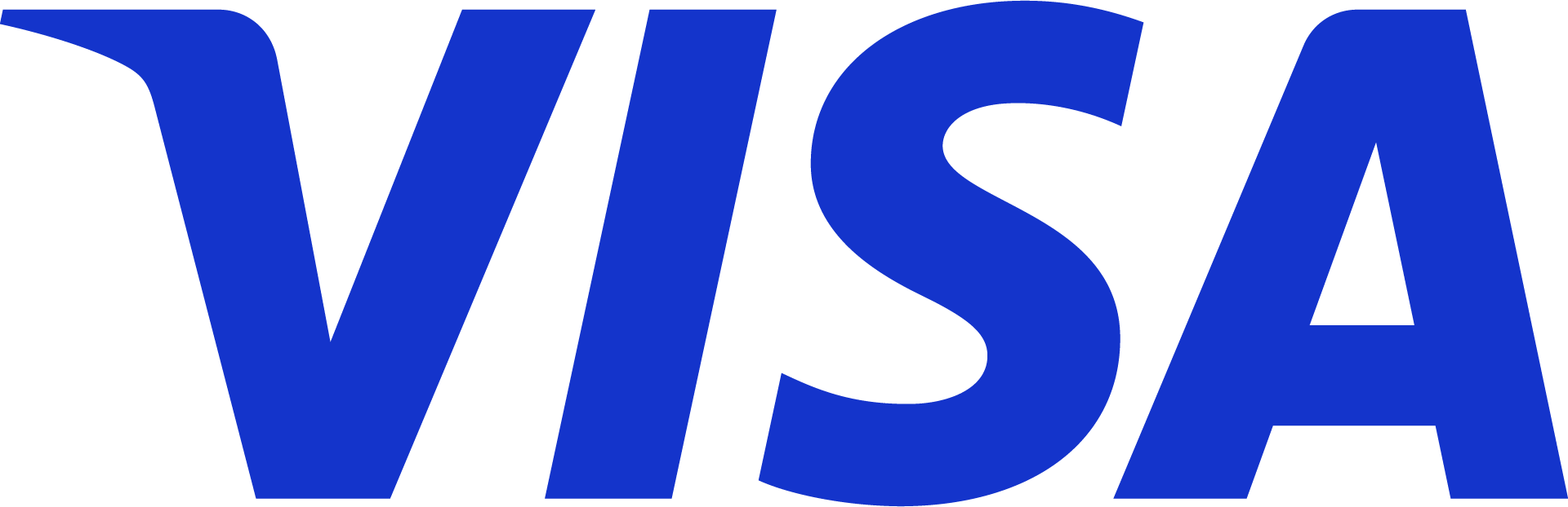Logo of VISA in bold blue letters on a transparent background.