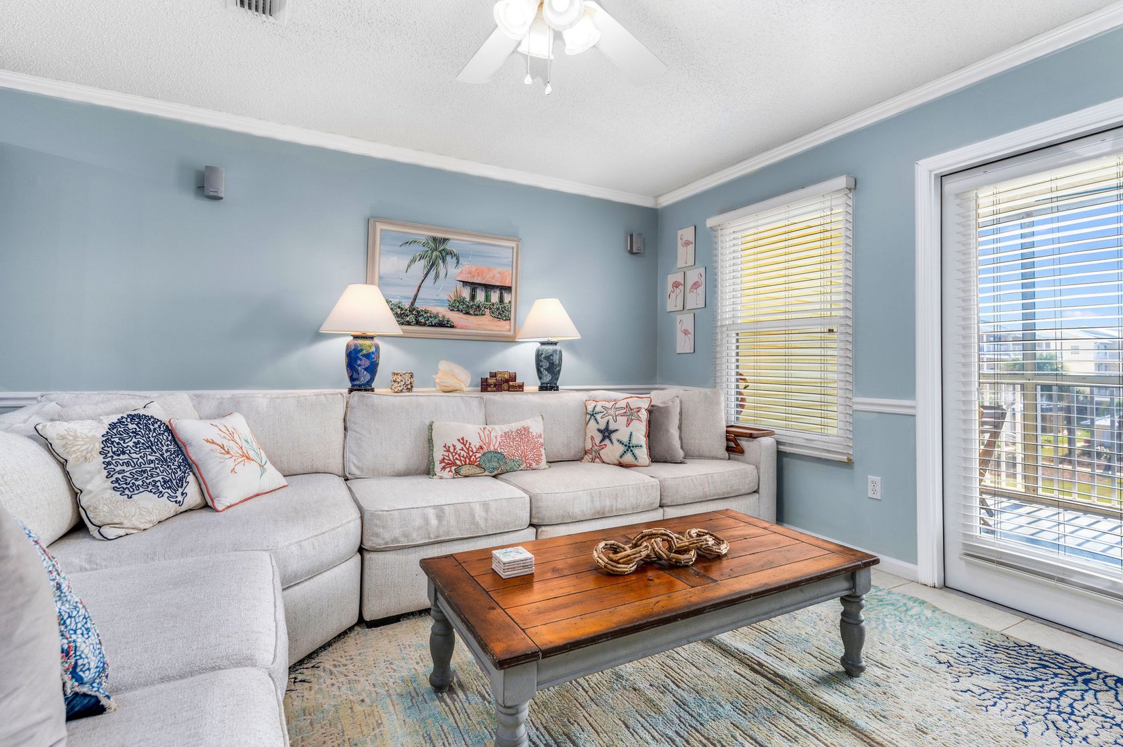 SeaCliffs Cape San Blas dining area with colorful high-top chairs and beachfront townhome decor