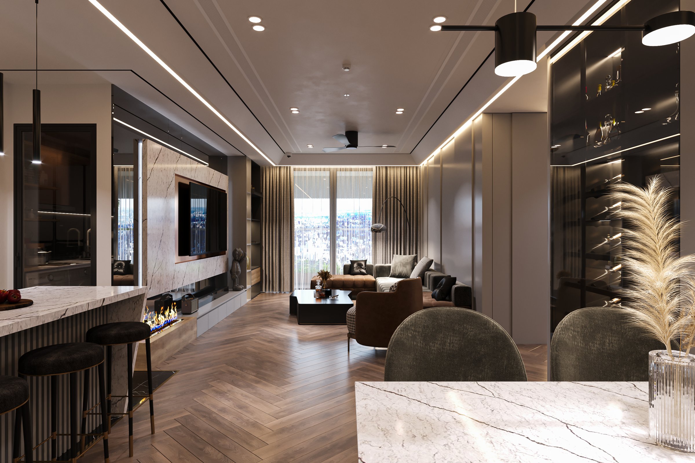 Glamorous Gatherings Sculptures and Designer Furnishings in Living