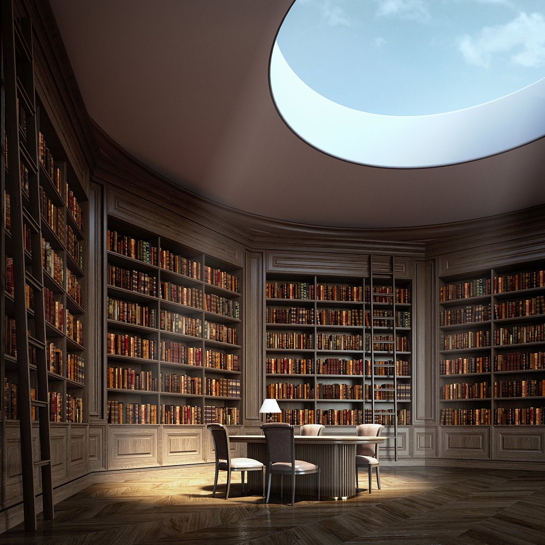 Elegant classic library interior with bookshelves