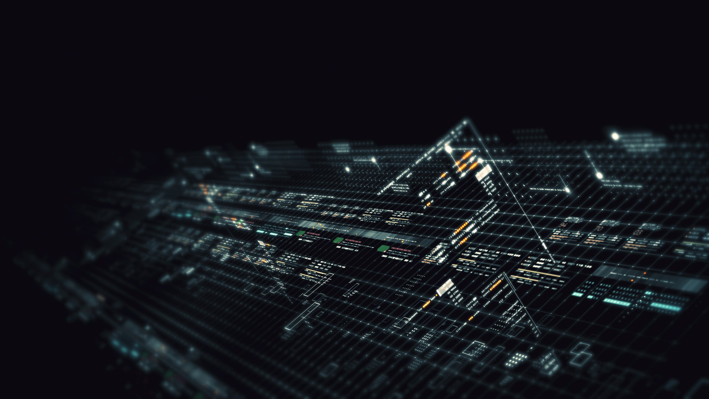 Futuristic data matrix simulation featuring metaverse-inspired elements, an information network, and hi-tech digital data telemetry with encrypted numbers. A dynamic background for computer display