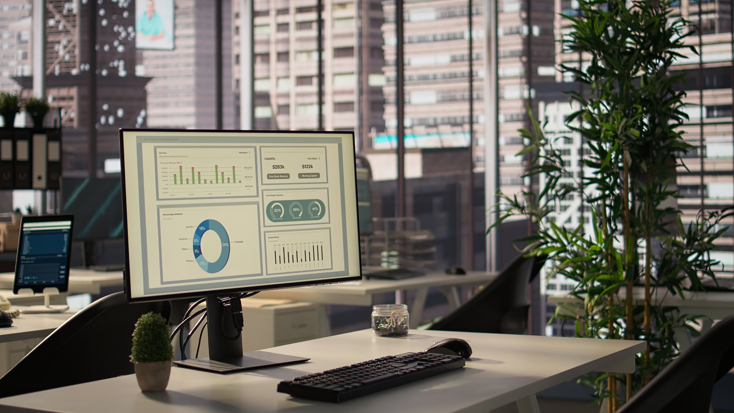 Modern business technology workspace