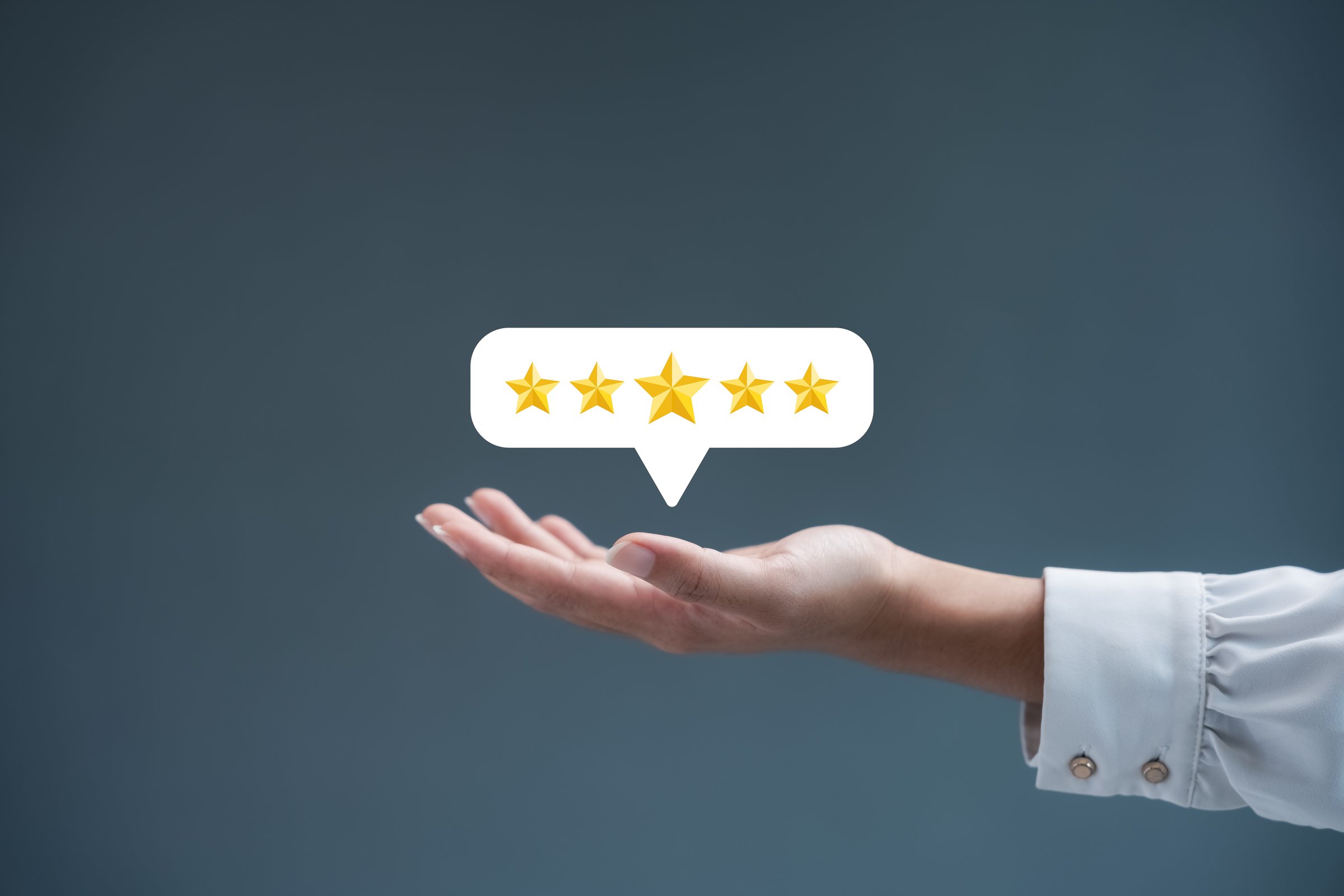 Customer Satisfaction Survey concept, 5-star satisfaction, service experience rating online application, customer evaluation product service quality, satisfaction feedback review, good quality most.