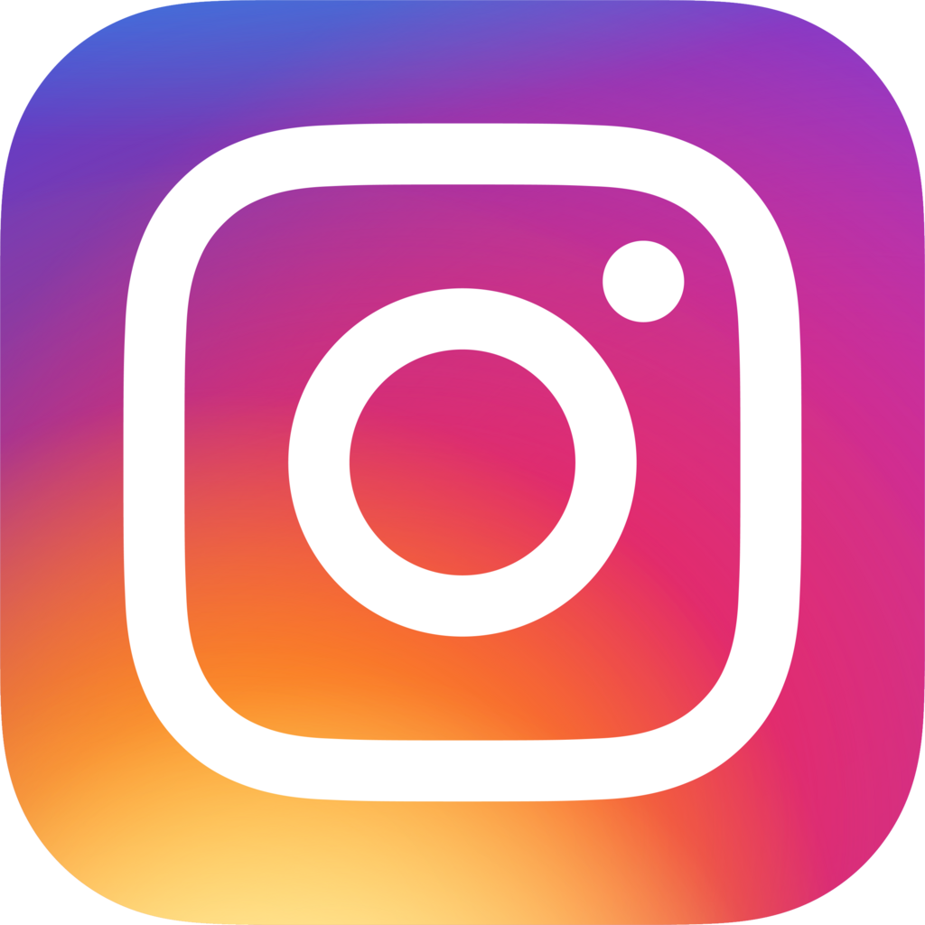 Instagram logo with a white camera icon on a gradient background of orange, pink, and purple hues.