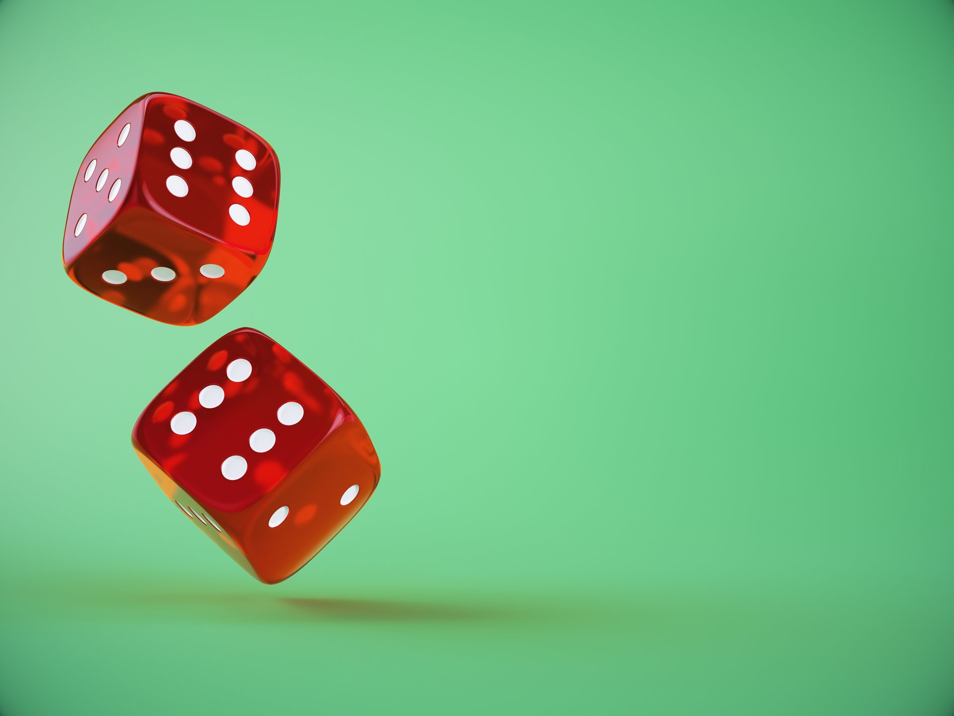 Red Transparent White Dotted Dice Falling Green background