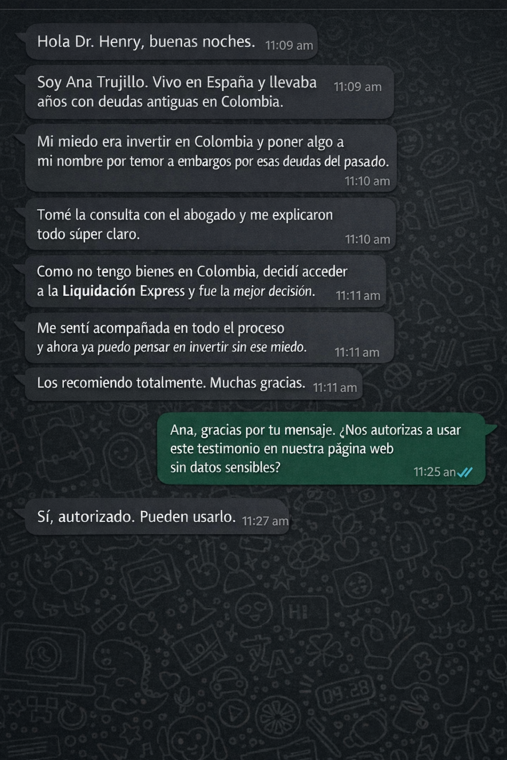 Testimonio de cliente - Chat de WhatsApp