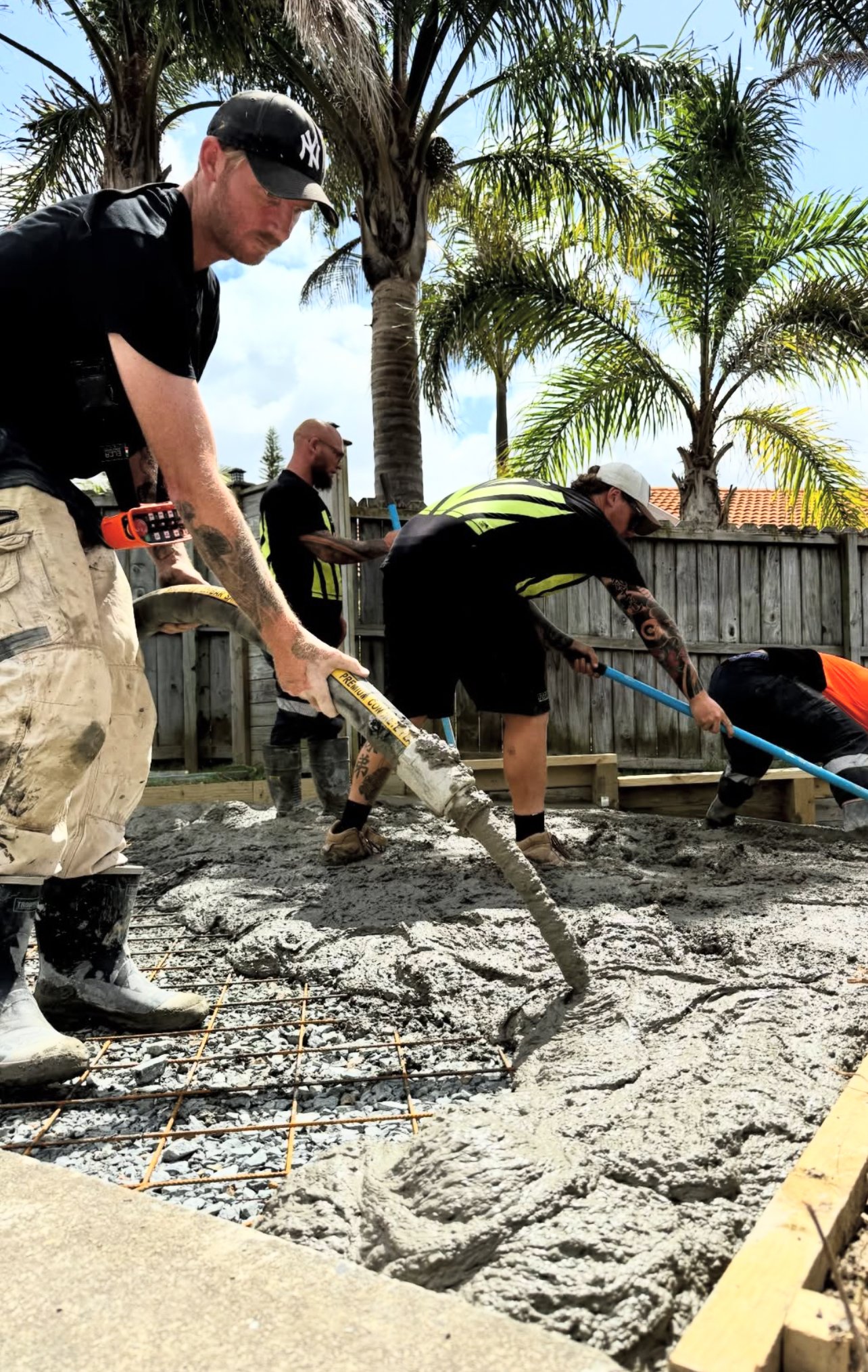 Aerial view construction site with concrete pump