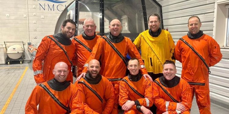 HEMS Paramedics undergoing Helicopter Underwater Escape Training