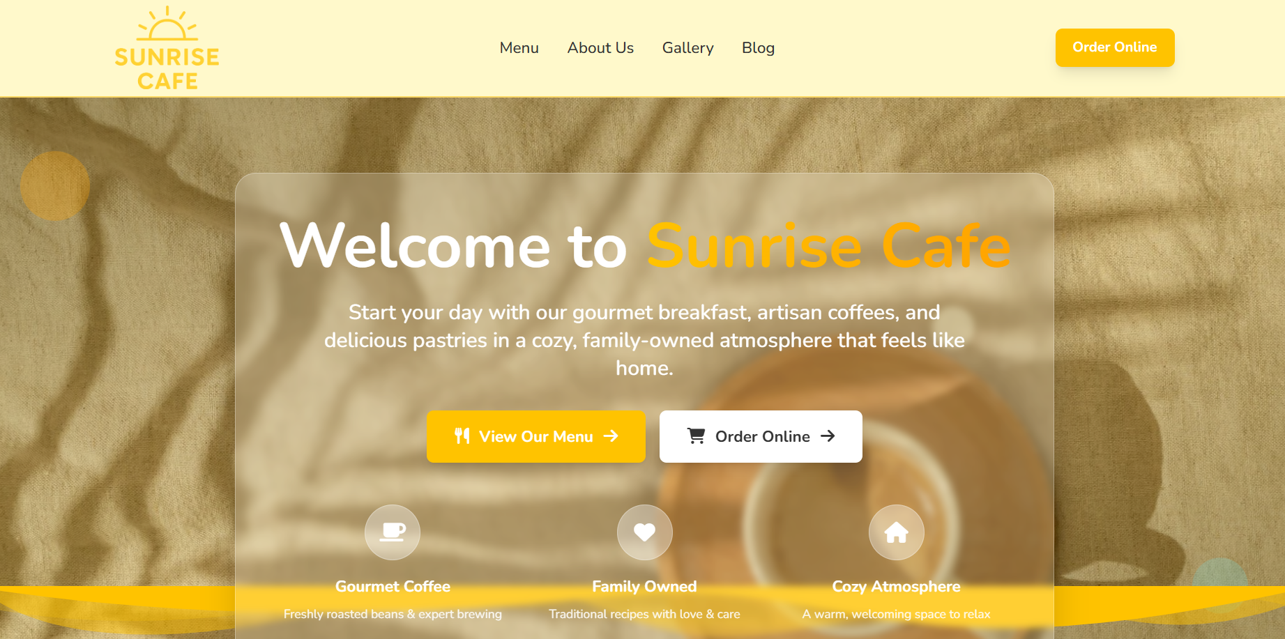 Cafe website design example