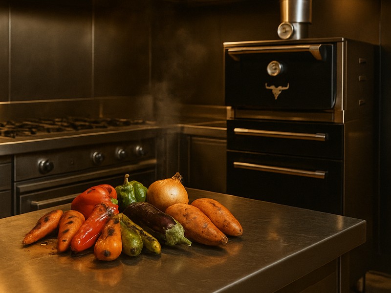 Horno de brasa profesional Malevo con verduras - Estrategia comercial para duplicar ticket promedio
