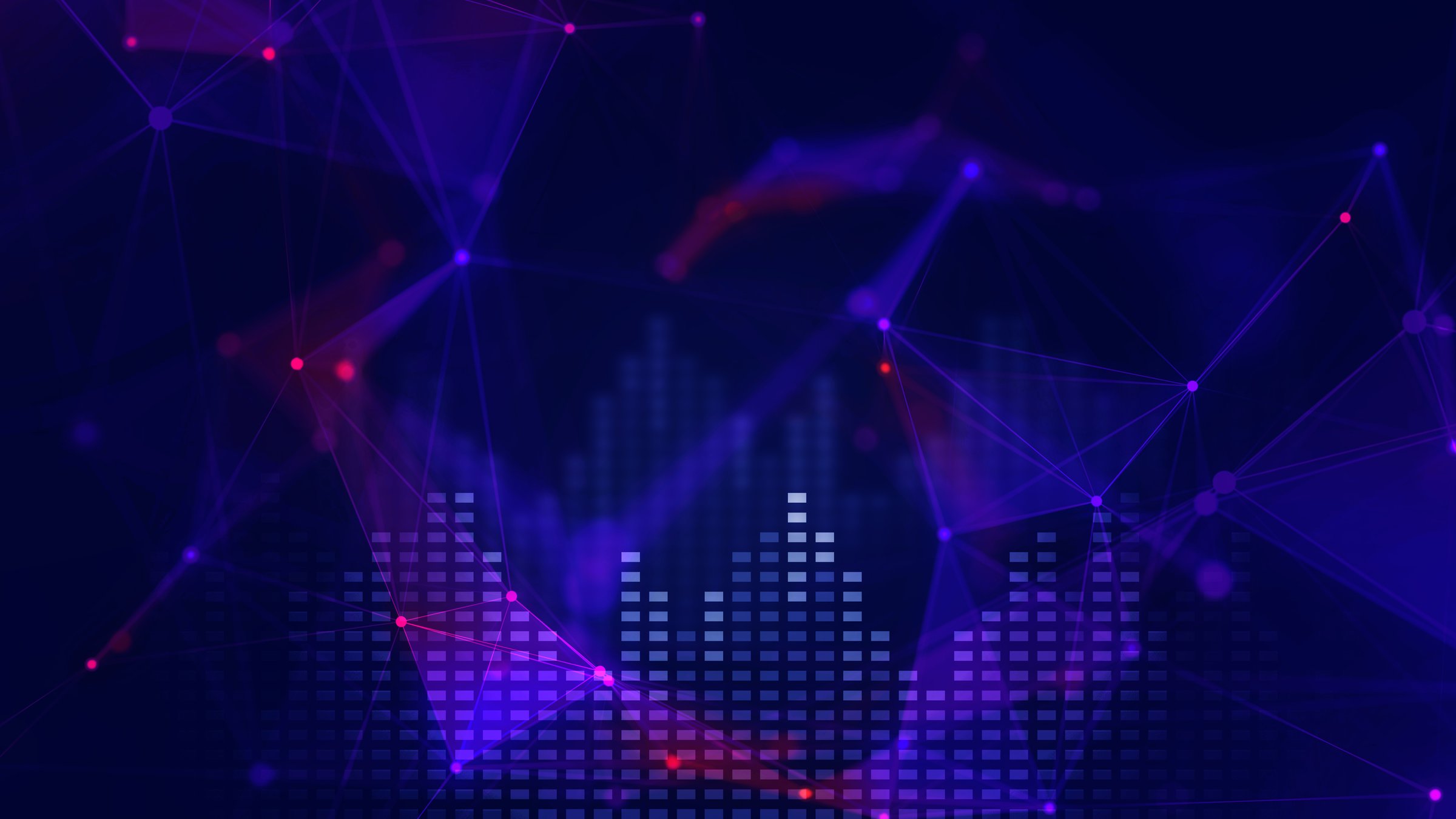 Abstract digital audio waveform with connected plexus and lines