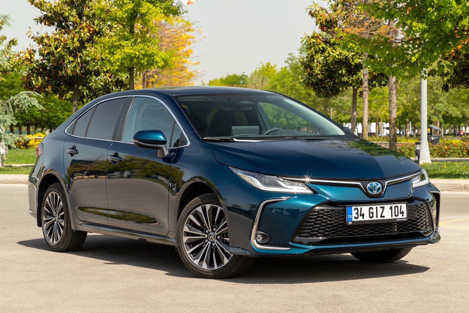 Istanbul, Turkey - May 16 2023 : Toyota Corolla Hybrid is a compact car. It has new front view design.